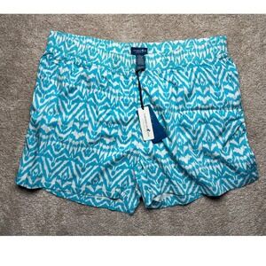 Caribbean Joe Women's XL Blue White Ikat Print Elastic Waist Shorts Coastal NWT